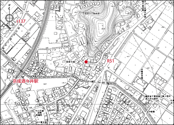 成田道上岩橋岩崎道標の位置図