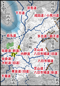 「酒々井町の街道」位置図